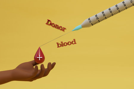 blood transfusion concept. an African American man receives a blood transfusion. 3d rendering.の写真素材