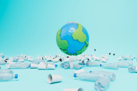 ecological catastrophe on the planet. sorting and recycling of plastic. 3d rendering.の写真素材