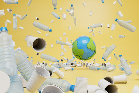 pollution of the planet with waste. sorting and recycling of plastic. 3d rendering.の写真素材