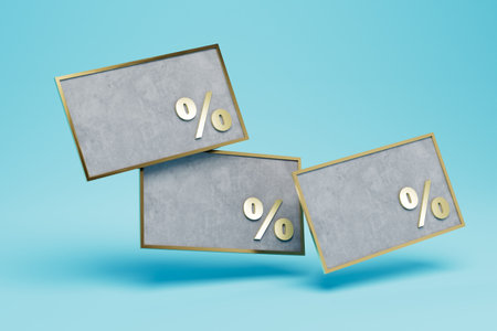 savings bank cards with a good interest rate on a blue background. 3d rendering.の写真素材
