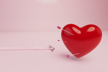 love concept. a heart pierced by several arrows on a pastel background. 3d rendering.の写真素材