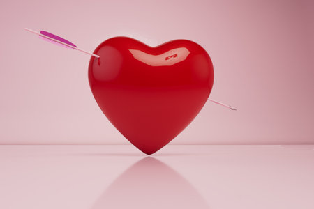 happy love concept. heart pierced by an arrow on a pastel background. 3d rendering.の写真素材