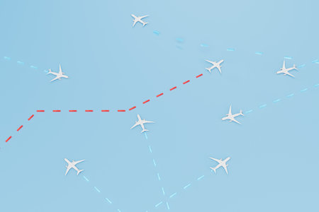 flights around the world by plane. flight routes. planes h designation routes. 3d rendering.の写真素材