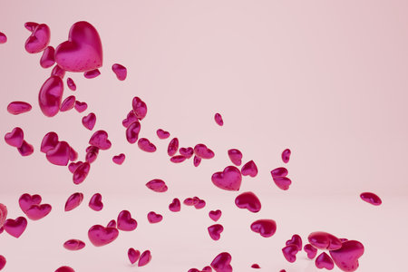 abstract background consisting of patterns of flying red hearts. 3d rendering.の写真素材