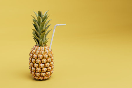 summer holiday concept. cocktail with a straw in pineapple. 3d rendering.の写真素材