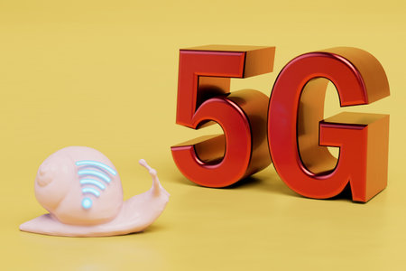 slow as a snail internet in the past. Now only high-speed 5G WiFi connection. 3d rendering.