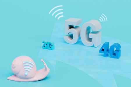 slow as a snail 3g internet in the past. short 4g, 5g wifi connection. 3d rendering.の写真素材