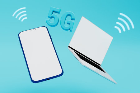 technologies of the future. high-speed 5G internet for laptops and smartphones. 3d rendering.