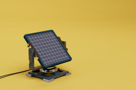 ways to generate electricity. solar battery on a yellow background. 3d rendering.の写真素材