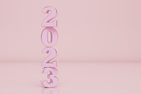 new year 2023. the inscription 2023 is pink on a pastel background. copy paste, copy space. 3D...