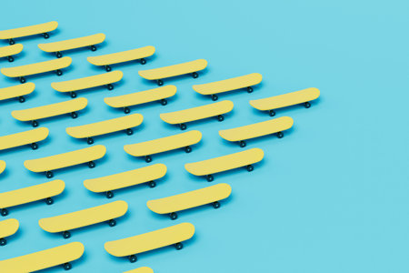 an abstract background consisting of patterns of yellow skateboards on a blue background....
