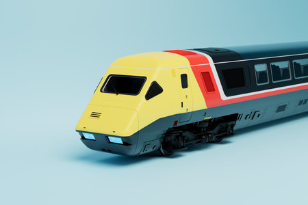 passenger transportation. high-speed passenger train on a blue background. 3D rendering.の写真素材