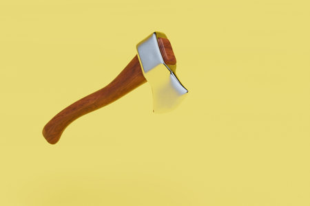 Old rusty ax isolated on an yellow background. 3d rendering.の写真素材