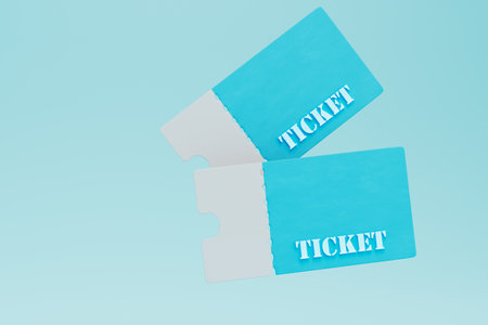 the concept of buying tickets. tickets on a blue background. copy paste, copy space. 3D rendering.の写真素材