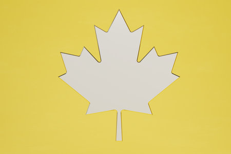 abstract background. white maple leaf on a yellow background. 3D rendering.