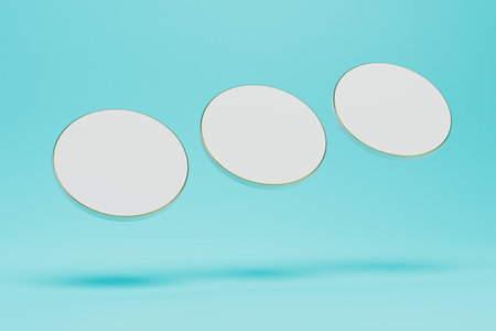 an abstract background consisting of patterns of white circles for placing products on a blue background. 3D rendering.の写真素材