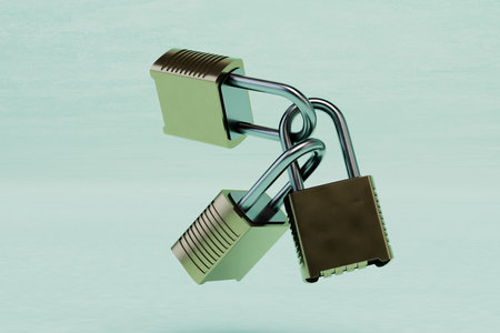 the concept of data protection. padlocks fastened to each other. 3D rendering.
