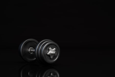 strength exercises with a barbell. the barbell is black on a black background. copy paste, copy space. 3D rendering.の写真素材