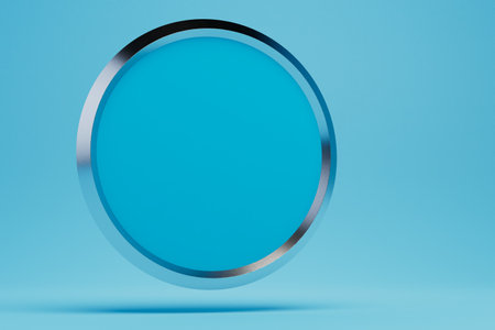 Beautiful round blue frame with a silver rim on a blue background. 3D rendering.の写真素材
