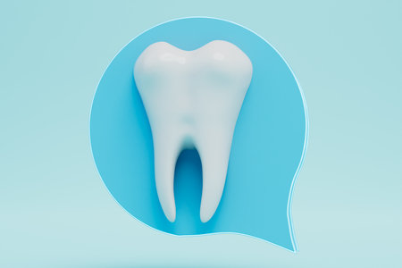 correspondence with the dentist. the message icon is blue with a white tooth. 3D rendering.の写真素材