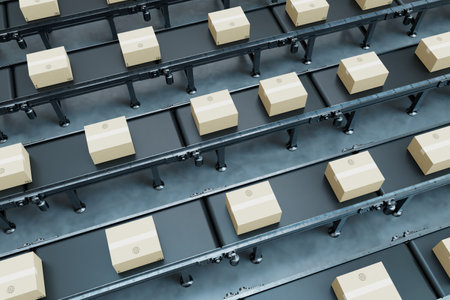 abstract background consisting of parcel patterns on conveyor lines. 3D rendering.の写真素材