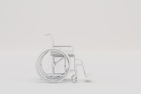 means of transportation for the disabled. a white wheelchair on a white background. 3D rendering.の写真素材