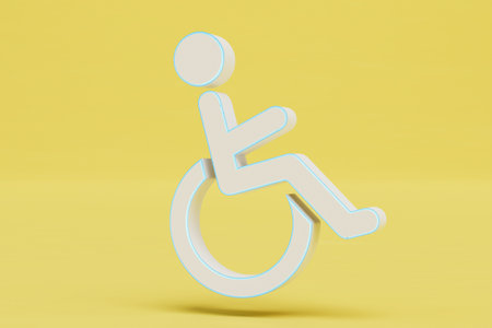 Road sign parking for the disabled is white on a yellow background. 3D rendering.の写真素材
