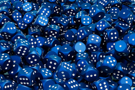 A abstract background consisting of patterns of blue dice with white dots. 3D rendering.の写真素材