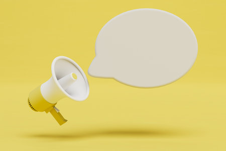 disclosure of important information. loudspeaker from which a white message cloud flies out. copy-paste. 3D rendering.の写真素材