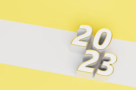 a white stripe with white numerals 2023 on a yellow background. copy paste, copy space. 3D...