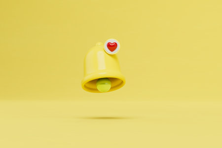 the concept of love correspondence. a bell with a heart to alert you to a new message. 3D rendering.