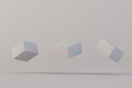 services for sending and delivery of parcels. parcels flying on a brown background. 3D rendering.