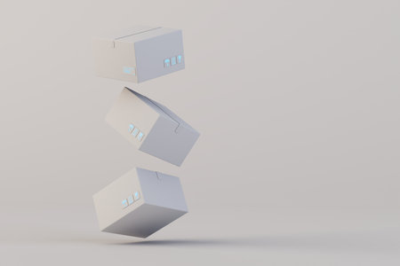 the concept of parcel delivery. boxes with parcels on a brown background. copy paste, copy space. 3D...