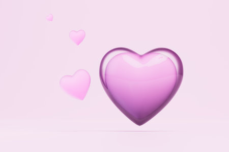 the concept of falling in love. an abstract background on which hearts of different sizes. 3D rendering.の写真素材