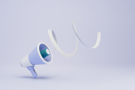 announcing good news. loudspeaker from which a ribbon flies out on a white background. 3D rendering.の写真素材