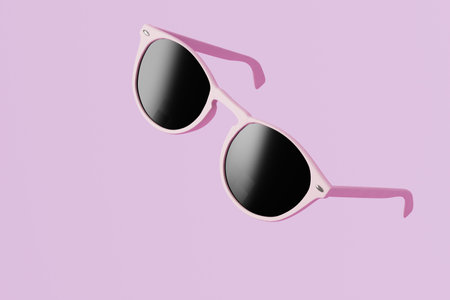 sunglasses in pink frame on a pastel background. 3D rendering.