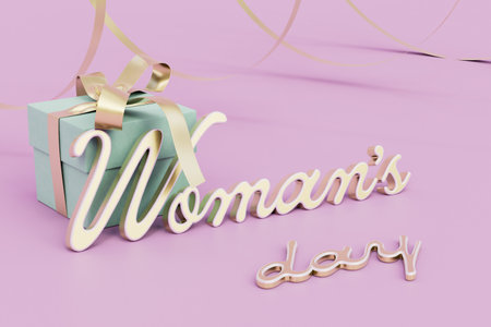 gifts for women's day. a gift box and the inscription women's day on a pastel background. 3D rendering.の写真素材