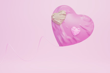 the concept of falling in love. a balloon in the form of a heart of pink color on a pastel background. 3D rendering.の写真素材