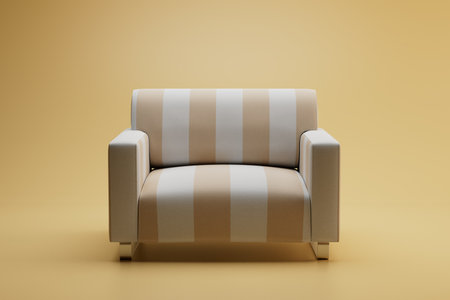 the concept of a comfortable home holiday. beautiful soft chair on a pastel background. 3D rendering.の写真素材