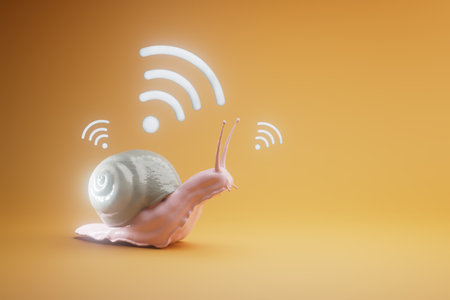 the concept of slow Internet, snail and wifi, the speed of the provider. 3d rendering.の写真素材