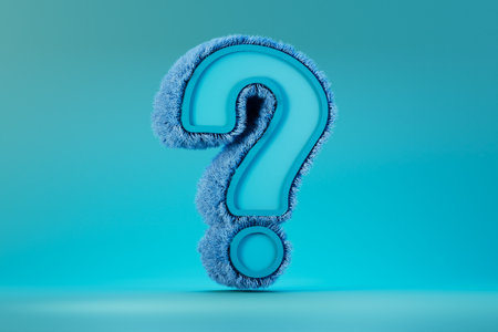 a large question mark covered with blue lint on a blue background. 3D rendering.