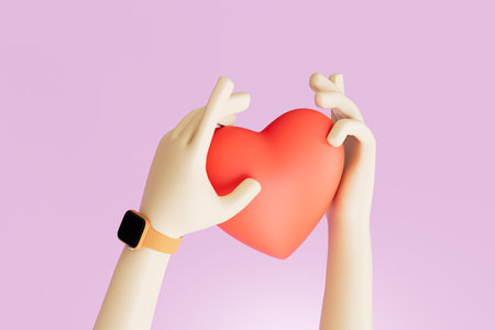heart disease. the concept of falling in love. hands that hold the heart on a pastel background. 3D...