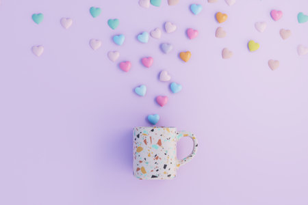 the concept of love for hot drinks. a cup from which hearts fly out on a white background. 3D rendering.の写真素材
