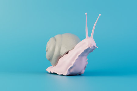 Garden snail isolated on blue background. 3d rendering.の写真素材