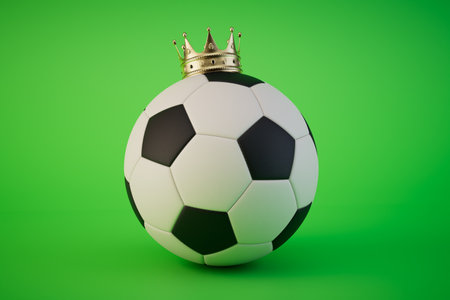 football championship. a soccer ball in a crown on a green background. 3D rendering.の写真素材