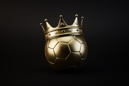 Football with crown on a black background. 3d rendering.の写真素材