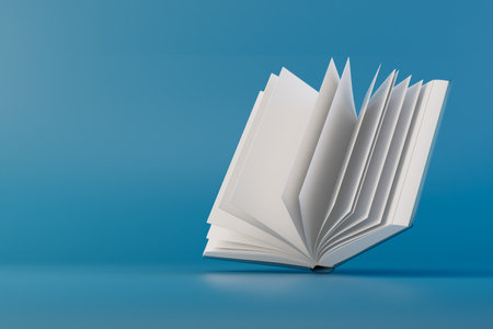 love of reading books. an open book on a turquoise background. 3D rendering.の写真素材