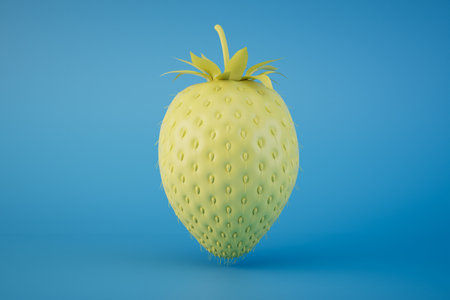 yellow Strawberry on blue background. minimal idea food concept. 3d rendering.の写真素材