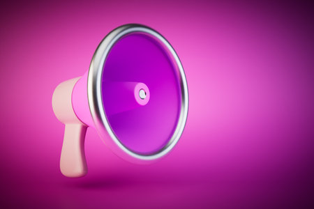 Important alerts loudspeaker on a purple background. copy paste, copy space. 3D rendering.の写真素材