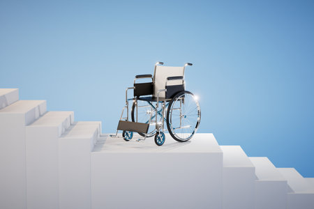 there are no conditions for the movement of people with disabilities. wheelchair on the steps. 3D rendering.の写真素材